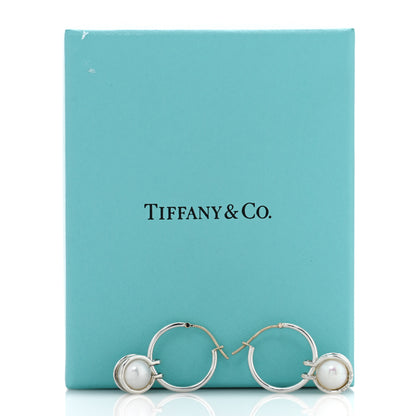 Tiffany Sterling Silver Cultured Pearl HardWear Hoop Earrings 5 of 5