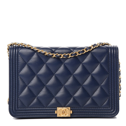 Chanel Lambskin Quilted Boy Wallet On Chain WOC Navy Blue 1 of 13
