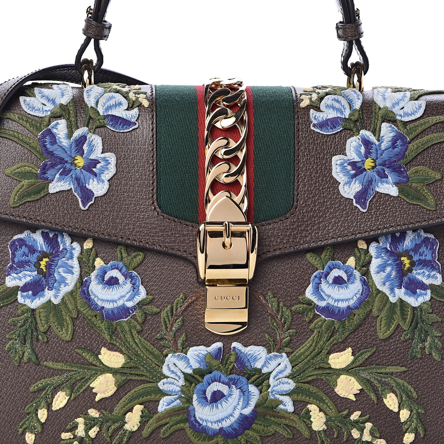 Calfskin Embroidered Medium Sylvie Top Handle Bag New Acero Multicolor
