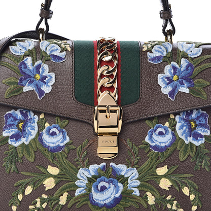 Gucci Calfskin Embroidered Medium Sylvie Top Handle Bag New Acero Multicolor 8 of 10