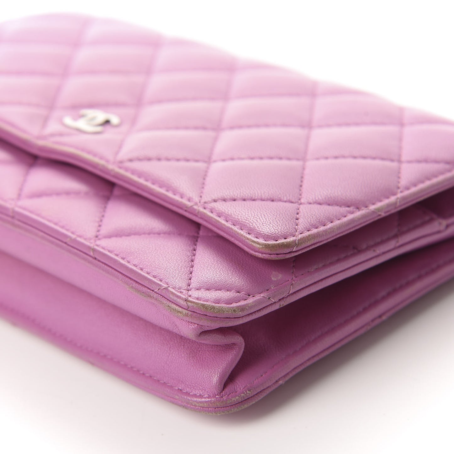 Lambskin Quilted Wallet On Chain WOC Purple