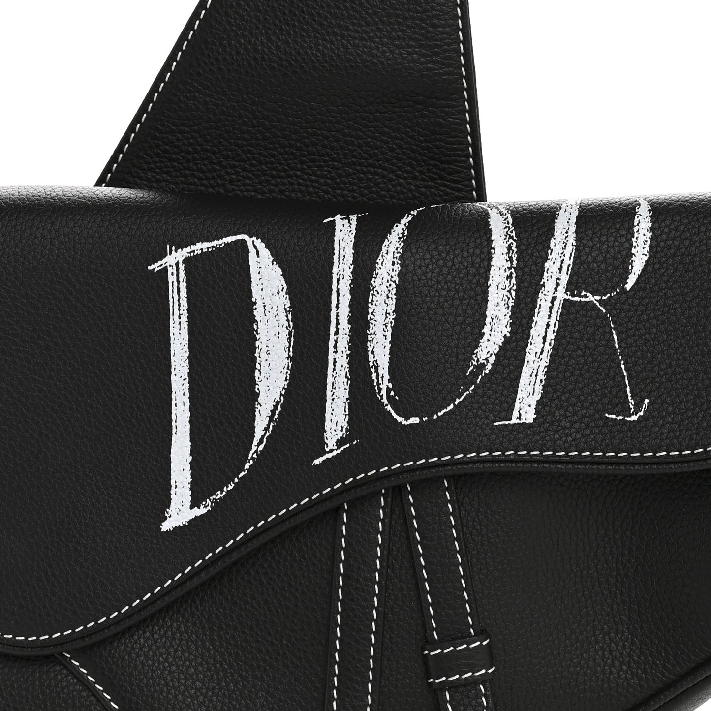 X SHAWN STUSSY Grained Calfskin Saddle Bag Black