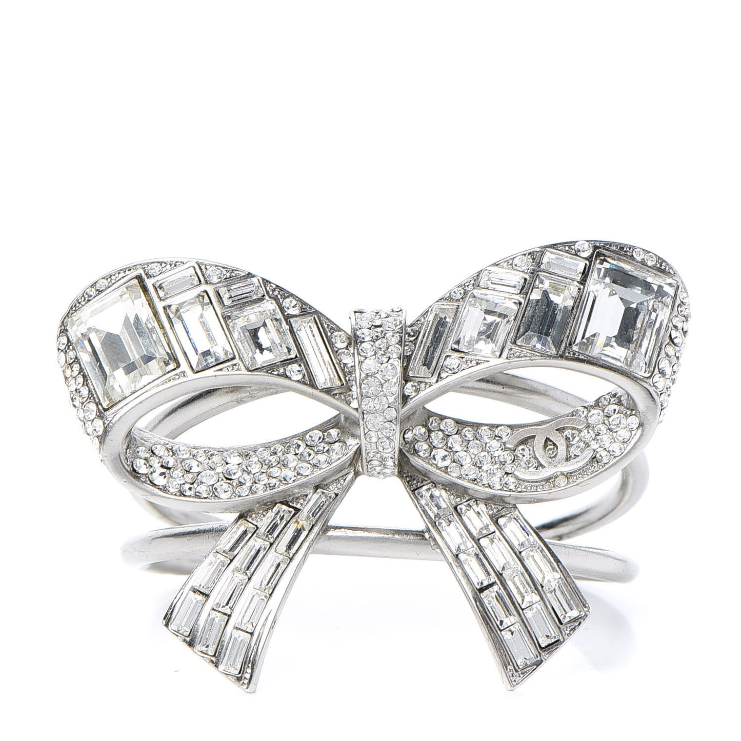 Baguette Crystal CC Bow Cuff Silver
