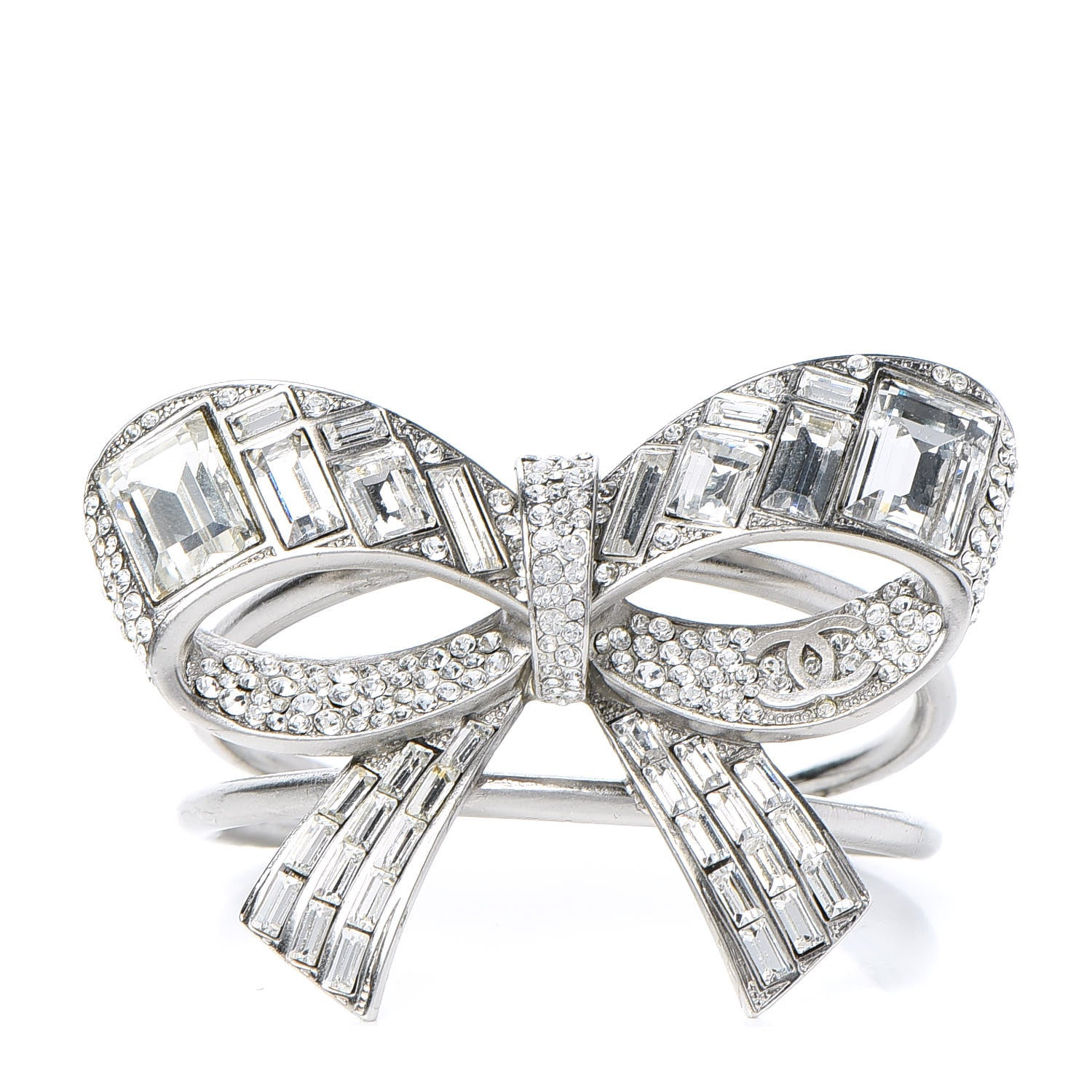 Chanel Baguette Crystal CC Bow Cuff Silver 1 of 5