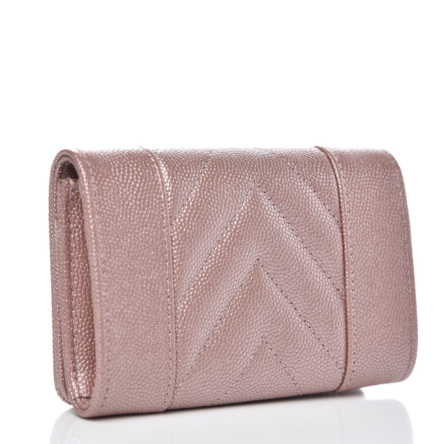 Metallic Caviar Chevron Quilted Vintage Mademoiselle Card Holder Pink