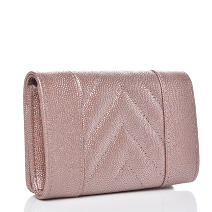 Chanel Metallic Caviar Chevron Quilted Vintage Mademoiselle Card Holder Pink 3 of 9