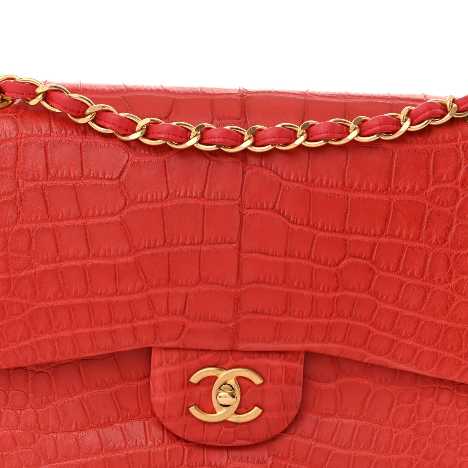 Chanel Matte Alligator Jumbo Double Flap Red 8 of 14