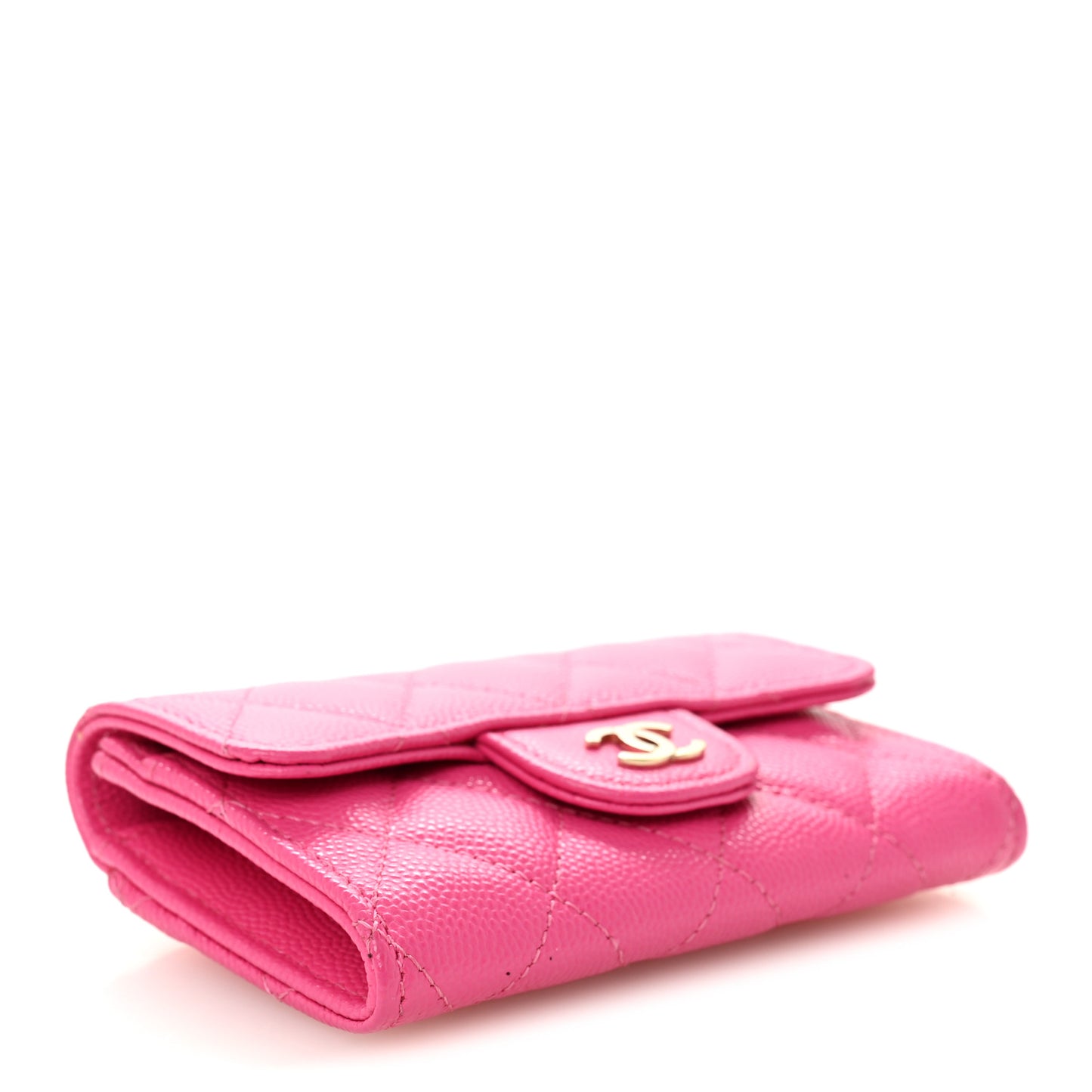 Caviar Quilted Flap Card Holder Wallet Dark Pink