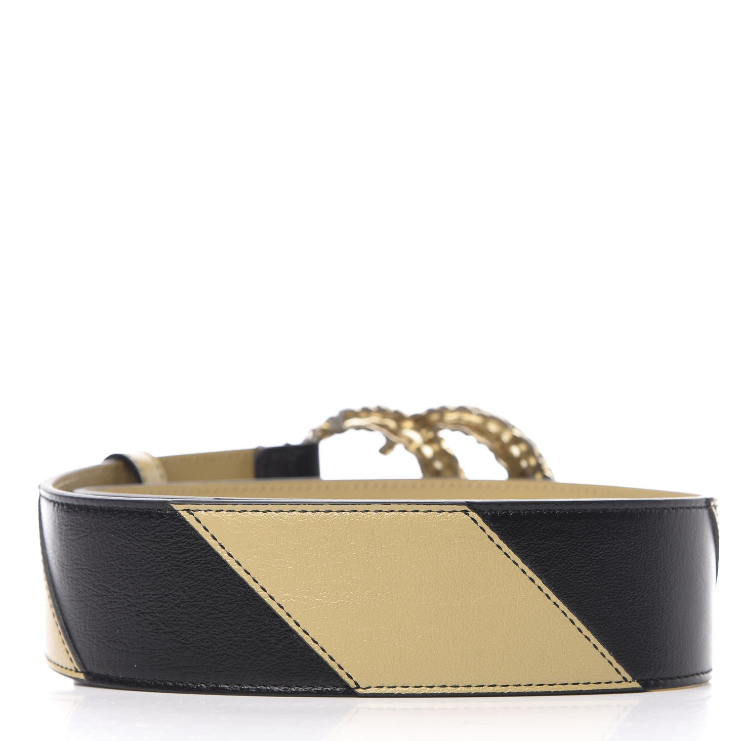 Gucci Calfskin Striped Textured Double G 50mm Belt 80 32 Black Beige 2 of 4