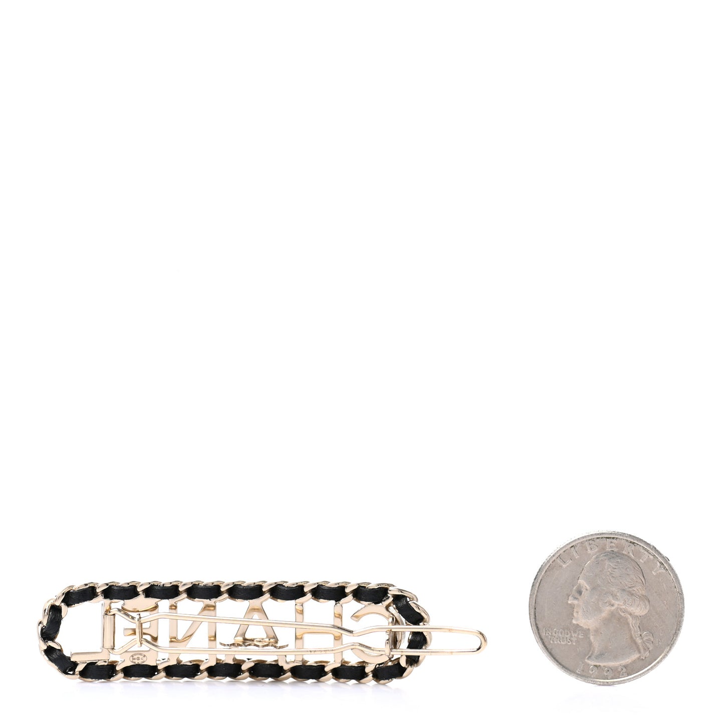 Metal Lambskin Vintage Allure Logo Hair Clip Black Gold