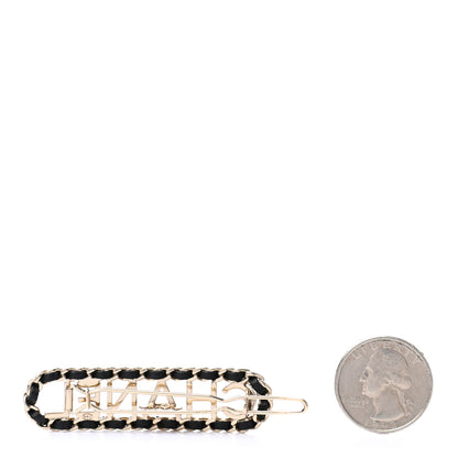 Chanel Metal Lambskin Vintage Allure Logo Hair Clip Black Gold 2 of 3