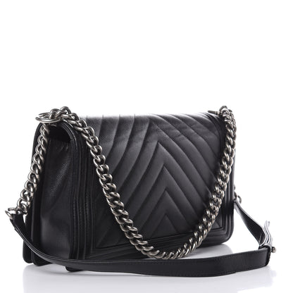 Chanel Caviar Chevron Quilted New Medium Boy Flap Black 3 of 17