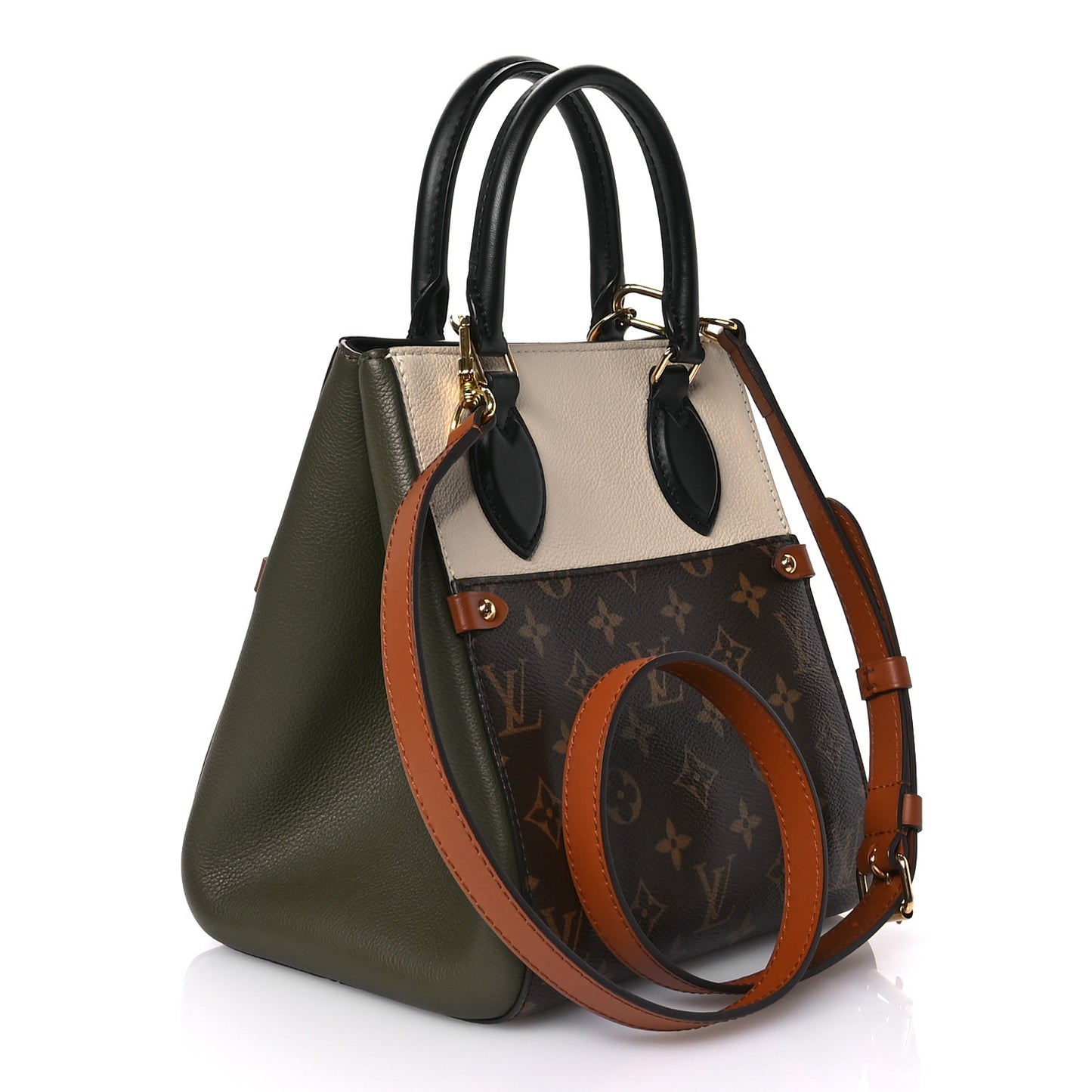 Calfskin Monogram Fold Tote PM Cream Khaki Black