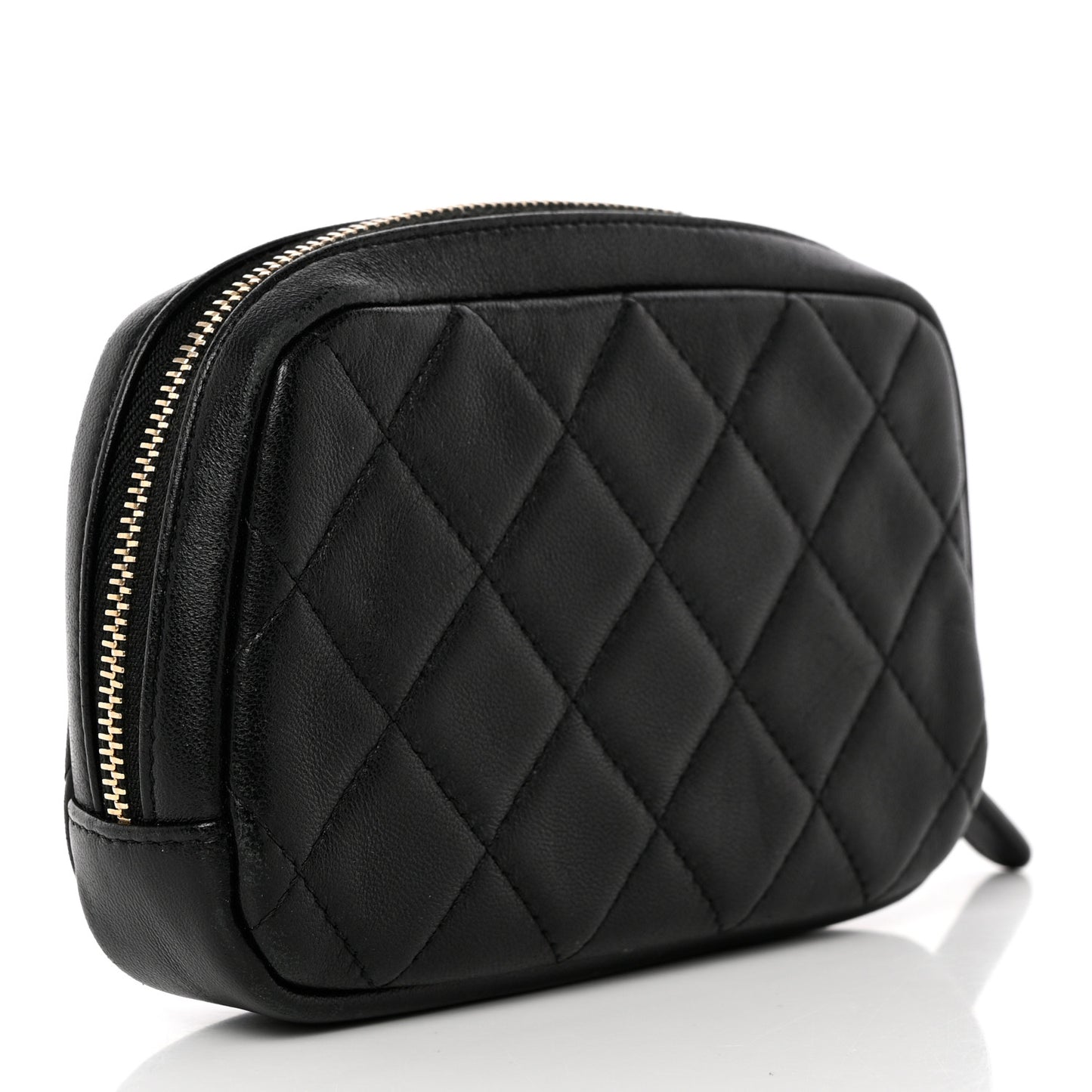 Lambskin Quilted Small Curvy Pouch Cosmetic Case Black