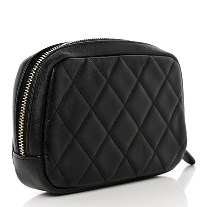 Chanel Lambskin Quilted Small Curvy Pouch Cosmetic Case Black 3 of 10