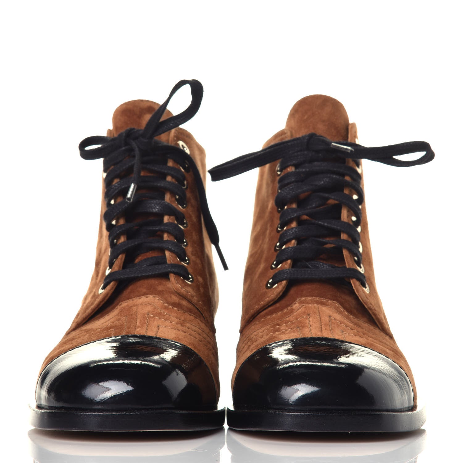 Chanel Suede Patent Cap Toe CC Boots 39 Beige Black 2 of 9