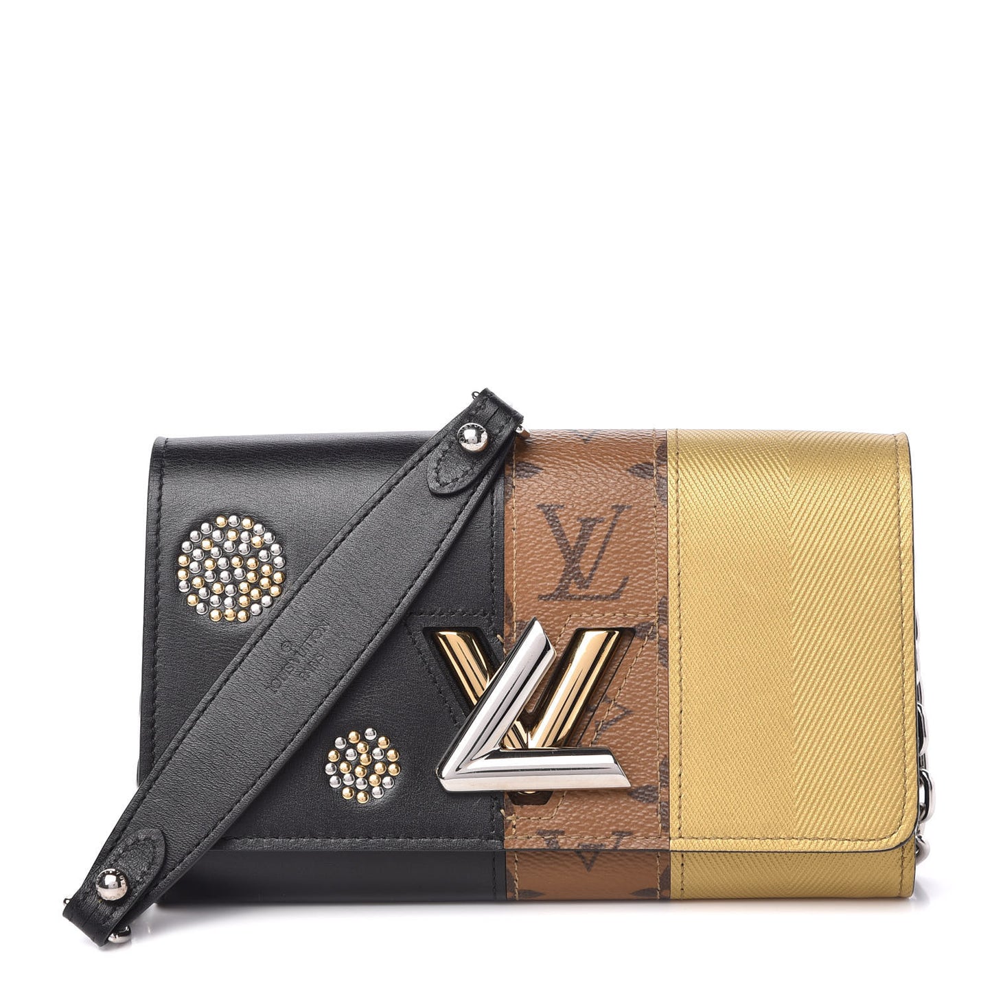 Calfskin Reverse Monogram Studded Night Lights Twist Chain Wallet