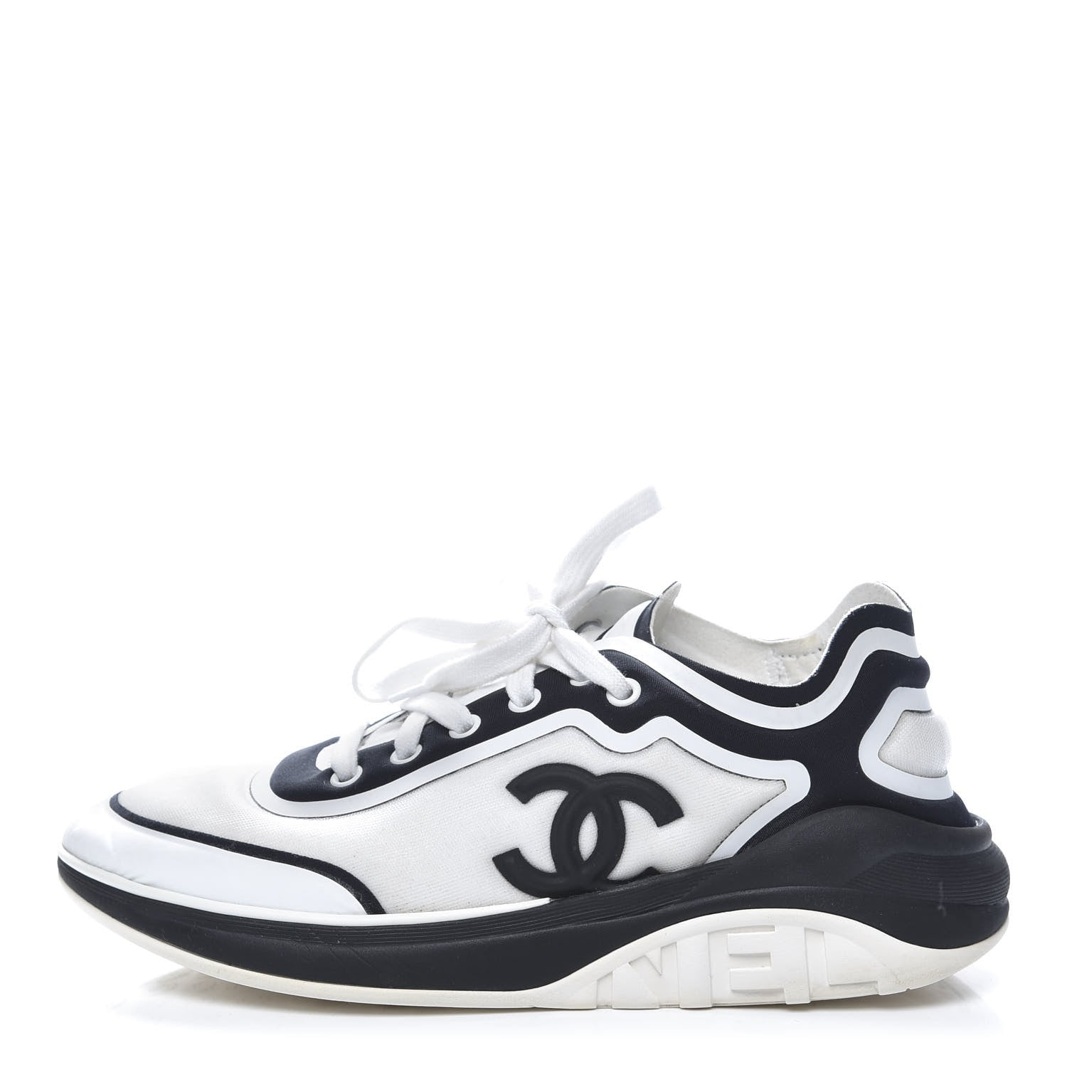 Chanel Suede Calfskin Stretch Fabric CC Sneakers 37.5 White 1 of 9