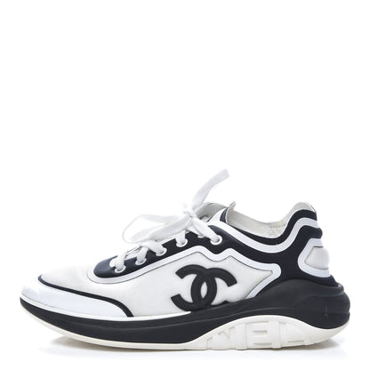 Chanel Suede Calfskin Stretch Fabric CC Sneakers 37.5 White 1 of 9