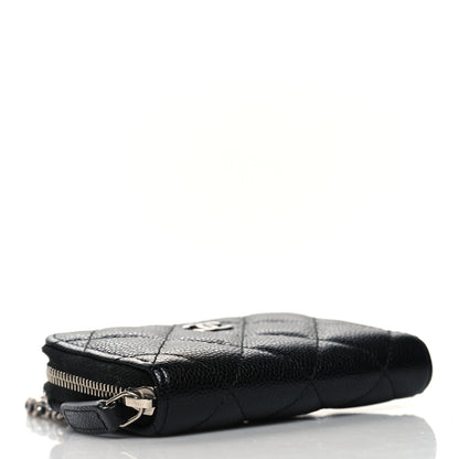 Chanel Caviar Quilted Zip Around Coin Purse Wallet On Chain Black 4 of 8