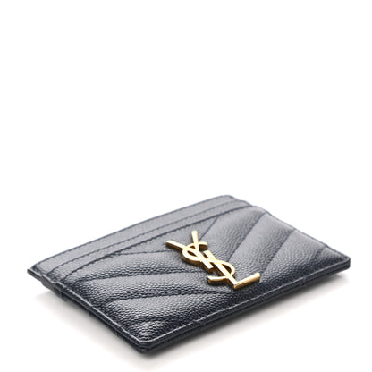 Saint Laurent Grain De Poudre Matelasse Chevron Monogram Credit Card Case Navy 4 of 7