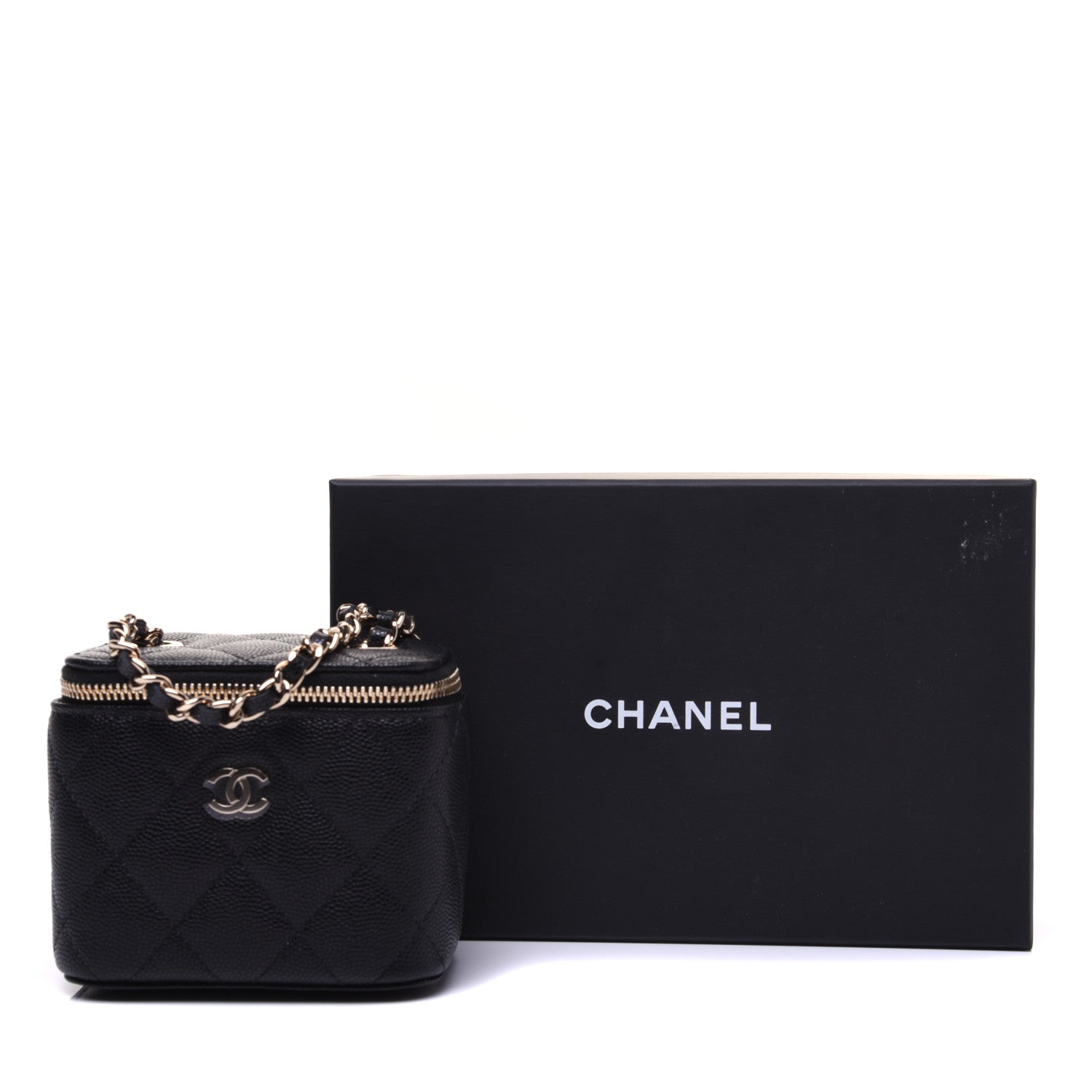 Chanel Caviar Quilted Mini Vanity Case With Chain Black 10 of 10