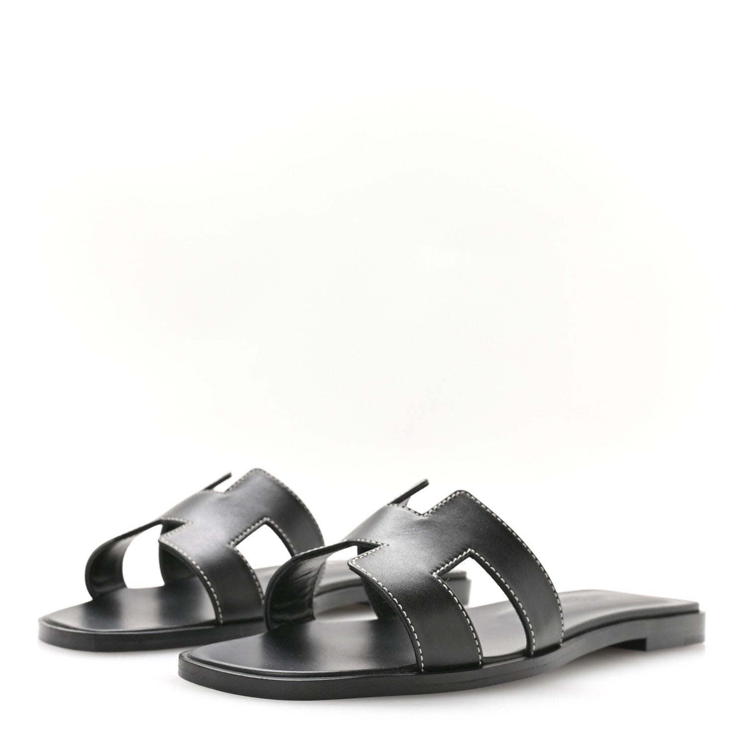 Hermes Box Calfskin Oran Sandals 36.5 Black 4 of 8