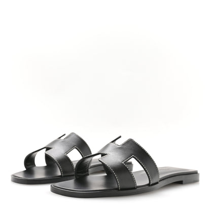 Hermes Box Calfskin Oran Sandals 36.5 Black 4 of 8