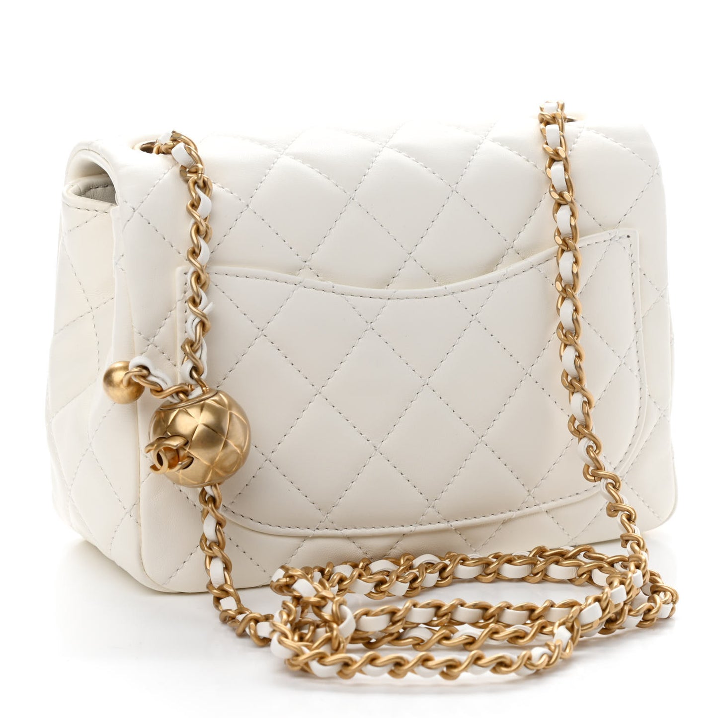 Lambskin Quilted Mini Pearl Crush Flap White