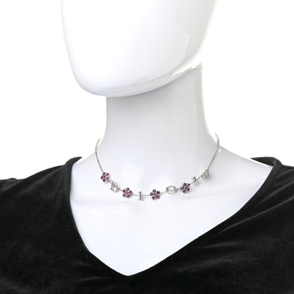 Christian Dior Crystal Flower Logo Charm Necklace Silver 2 of 6