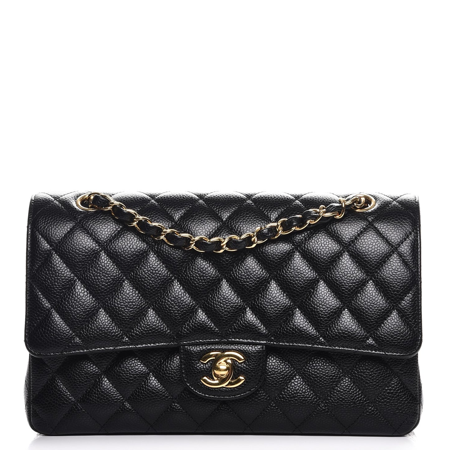 Caviar Quilted Medium Double Flap Black