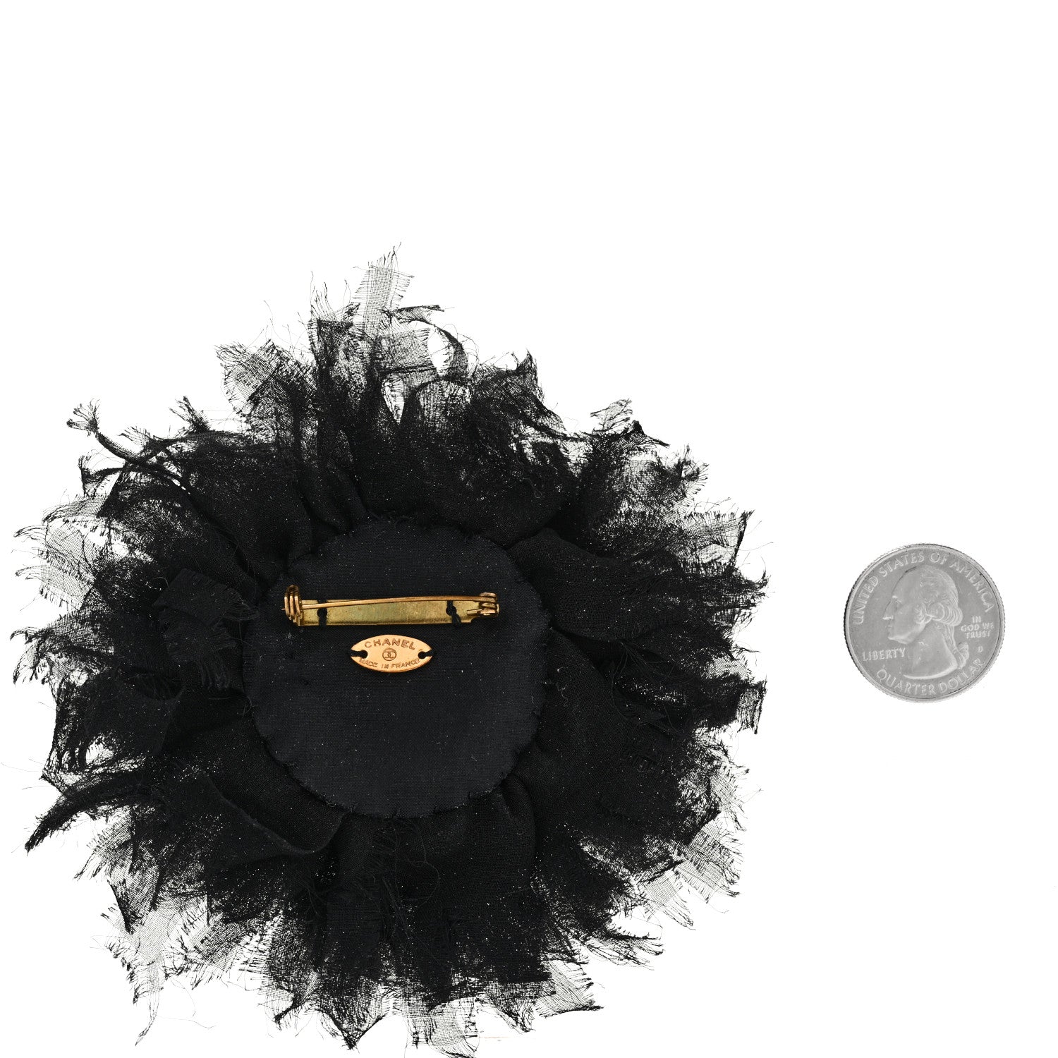 Chanel Tulle Camellia Brooch Black 2 of 3