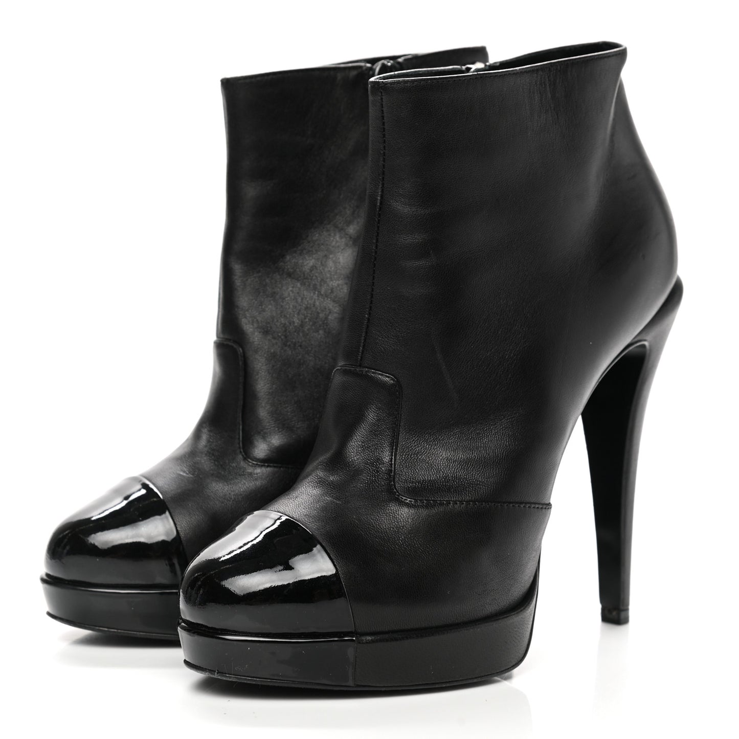 Lambskin Patent CC Cap Toe Platform Ankle Boots 39 Black