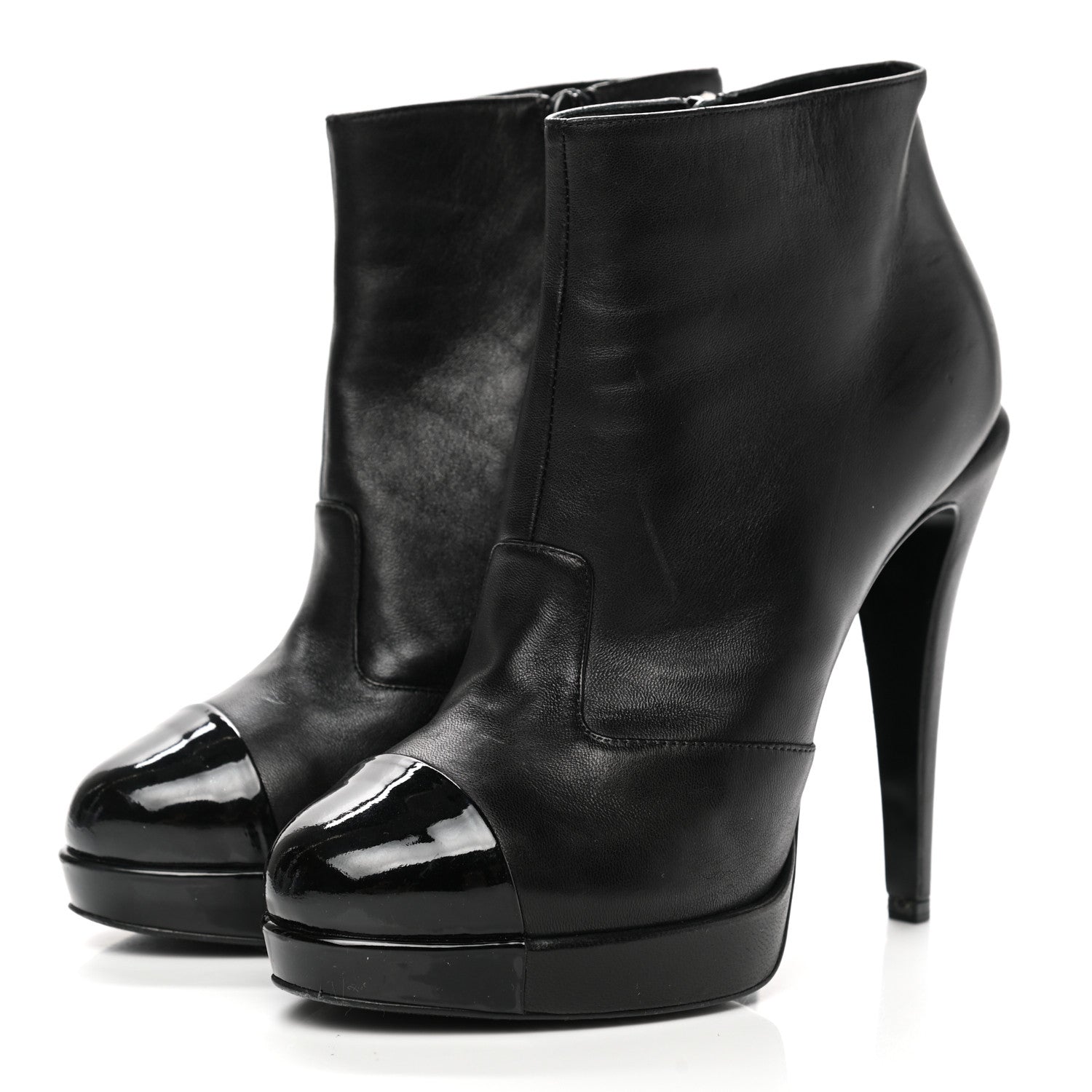 Chanel Lambskin Patent CC Cap Toe Platform Ankle Boots 39 Black 3 of 11