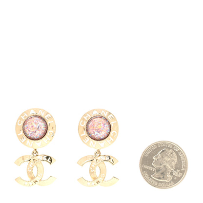 Chanel Resin Metal CC Drop Earrings Iridescent Pink Gold 2 of 5