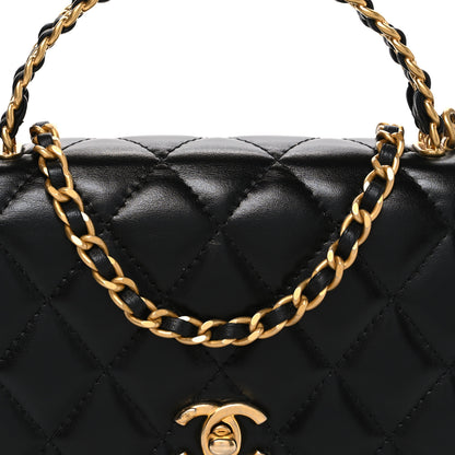 Chanel Shiny Calfskin Quilted Metal Top Handle Wallet On Chain WOC Black 9 of 11