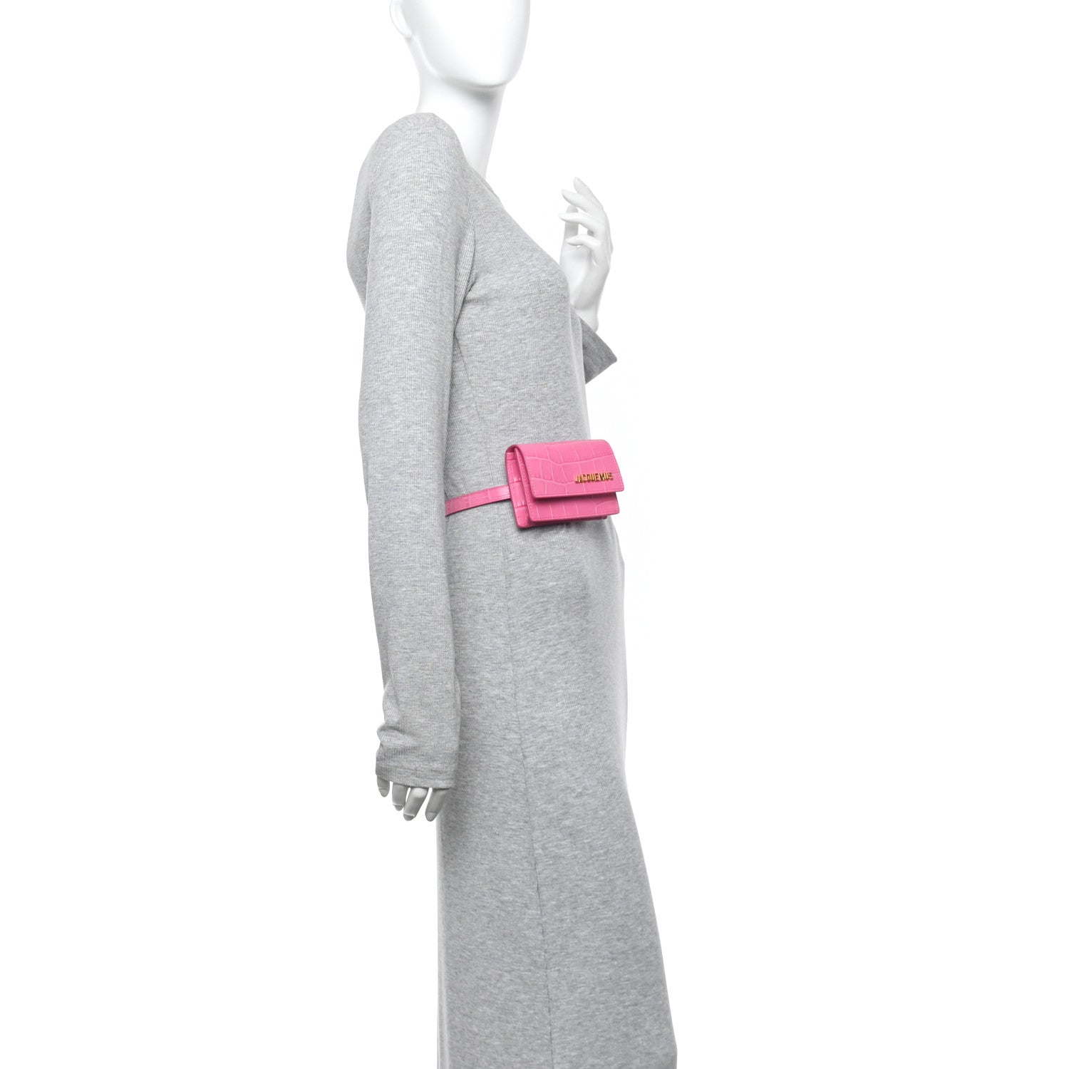 Jacquemus Calfskin Crocodile Embossed La Ceinture Bello Double Tour Belt Bag Pink 2 of 12