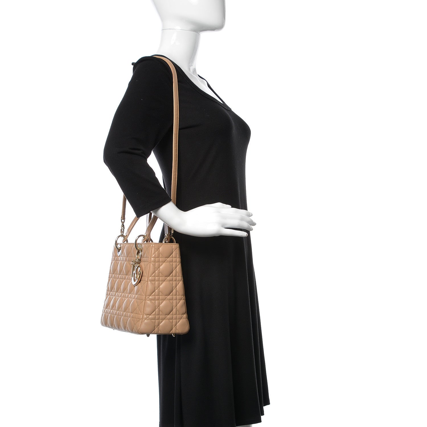 Christian Dior Lambskin Cannage Medium Lady Dior Beige 2 of 10