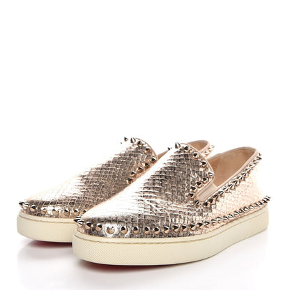 Christian Louboutin Metallic Snakeskin Embossed Pik Boat Flat 36 Colombe 3 of 8
