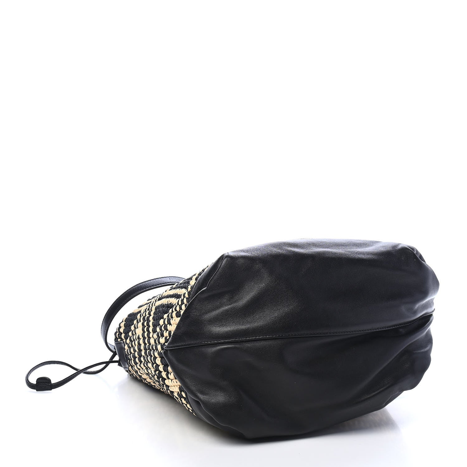 Saint Laurent Folk Raffia Calfskin Teddy Drawstring Bag Natural Black 4 of 9