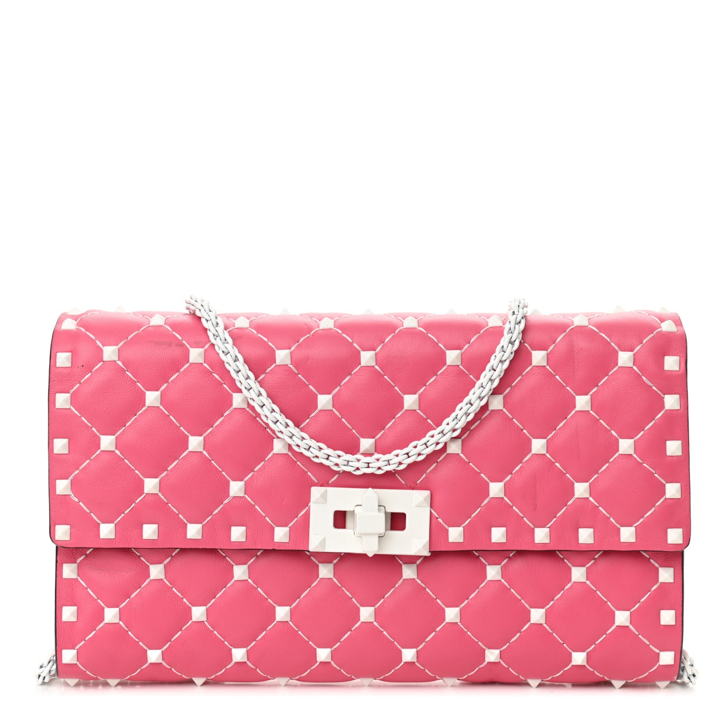 Valentino Garavani Lambskin Free Rockstud Spike Wallet On Chain Shadow Pink 1 of 11