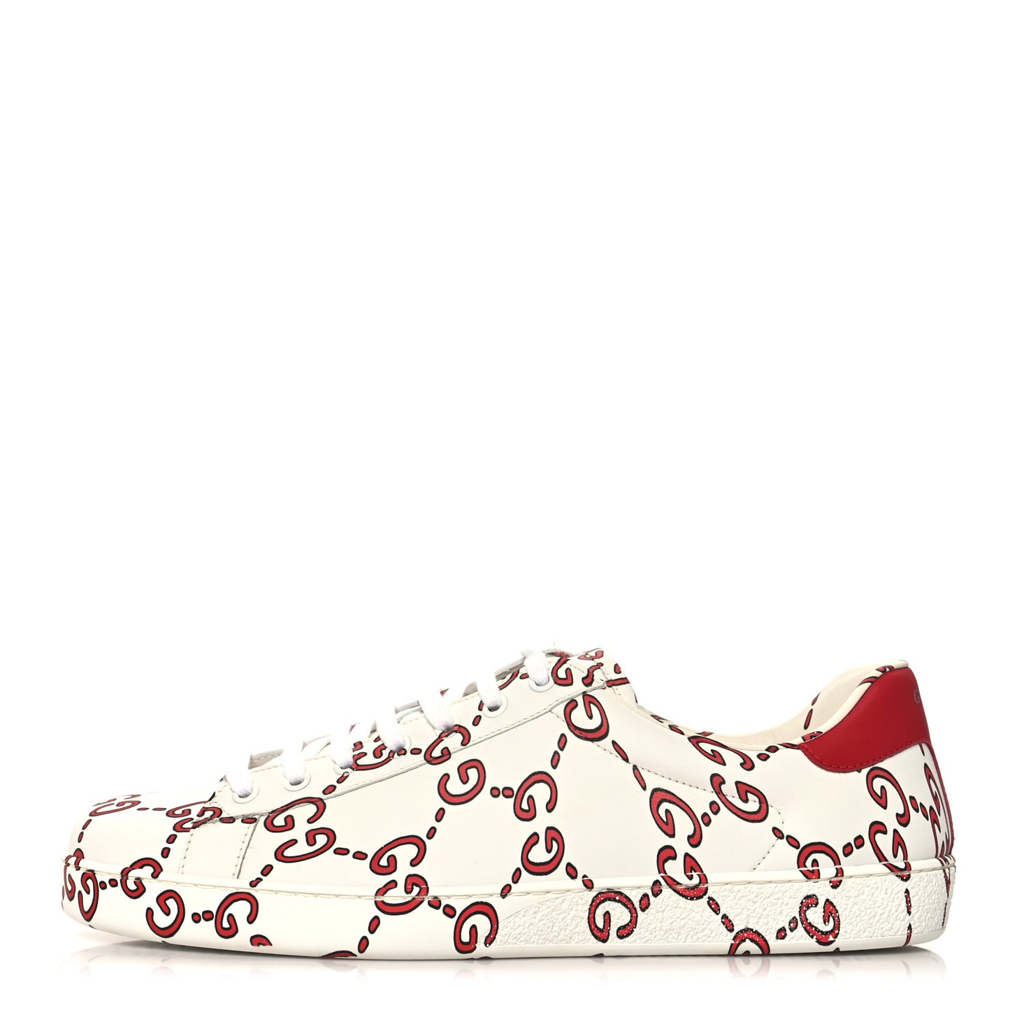 Calfskin GucciGhost Print Mens Ace Sneakers 11 White Hibiscus Red