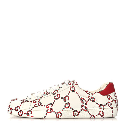 Gucci Calfskin GucciGhost Print Mens Ace Sneakers 11 White Hibiscus Red 1 of 12