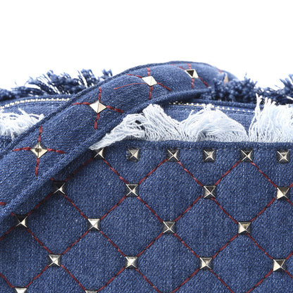Valentino Garavani Denim Fringe Rockstud Spike Camera Crossbody Bag Blue 9 of 9