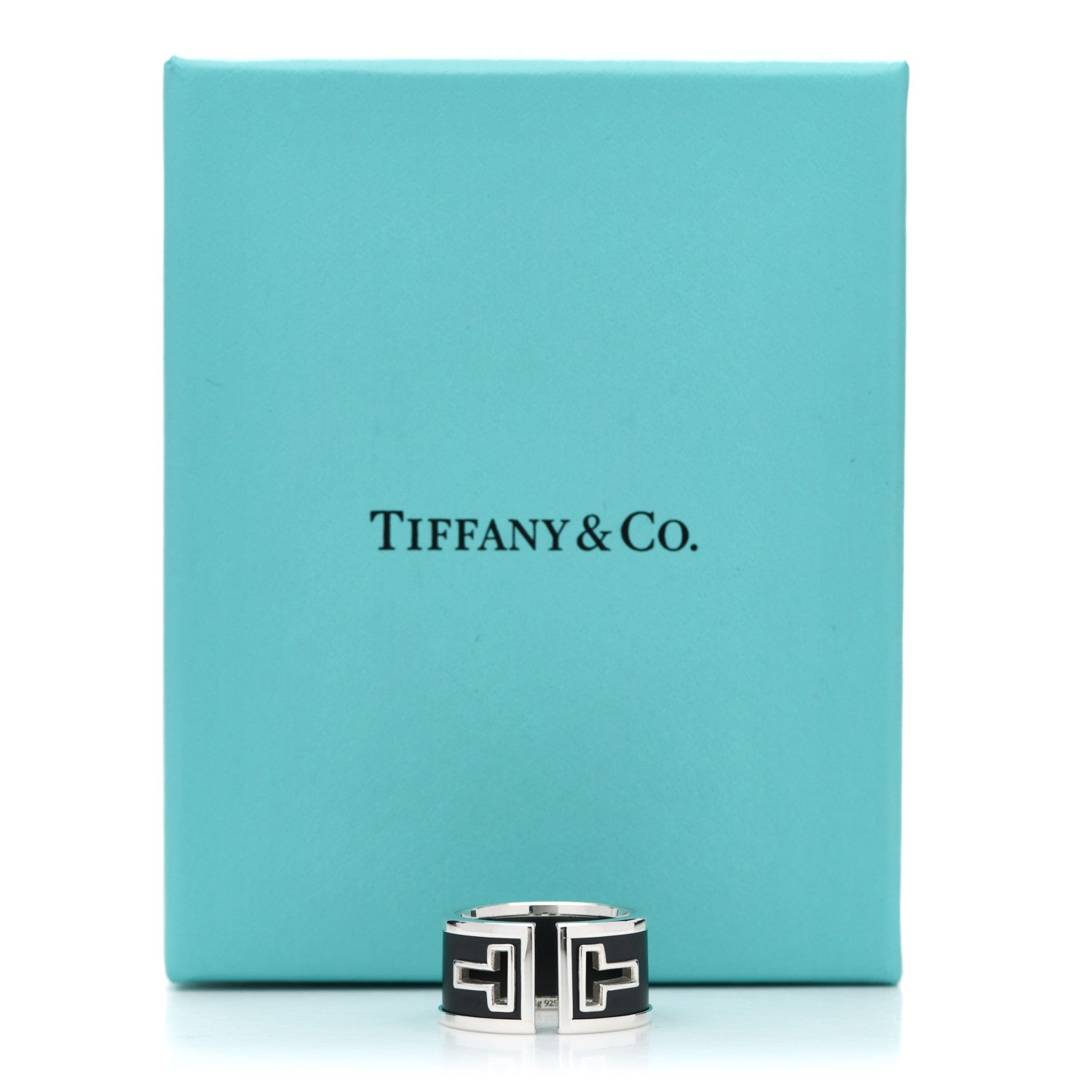 Tiffany Sterling Silver Black Ceramic T Cutout Ring 52 6 6 of 6