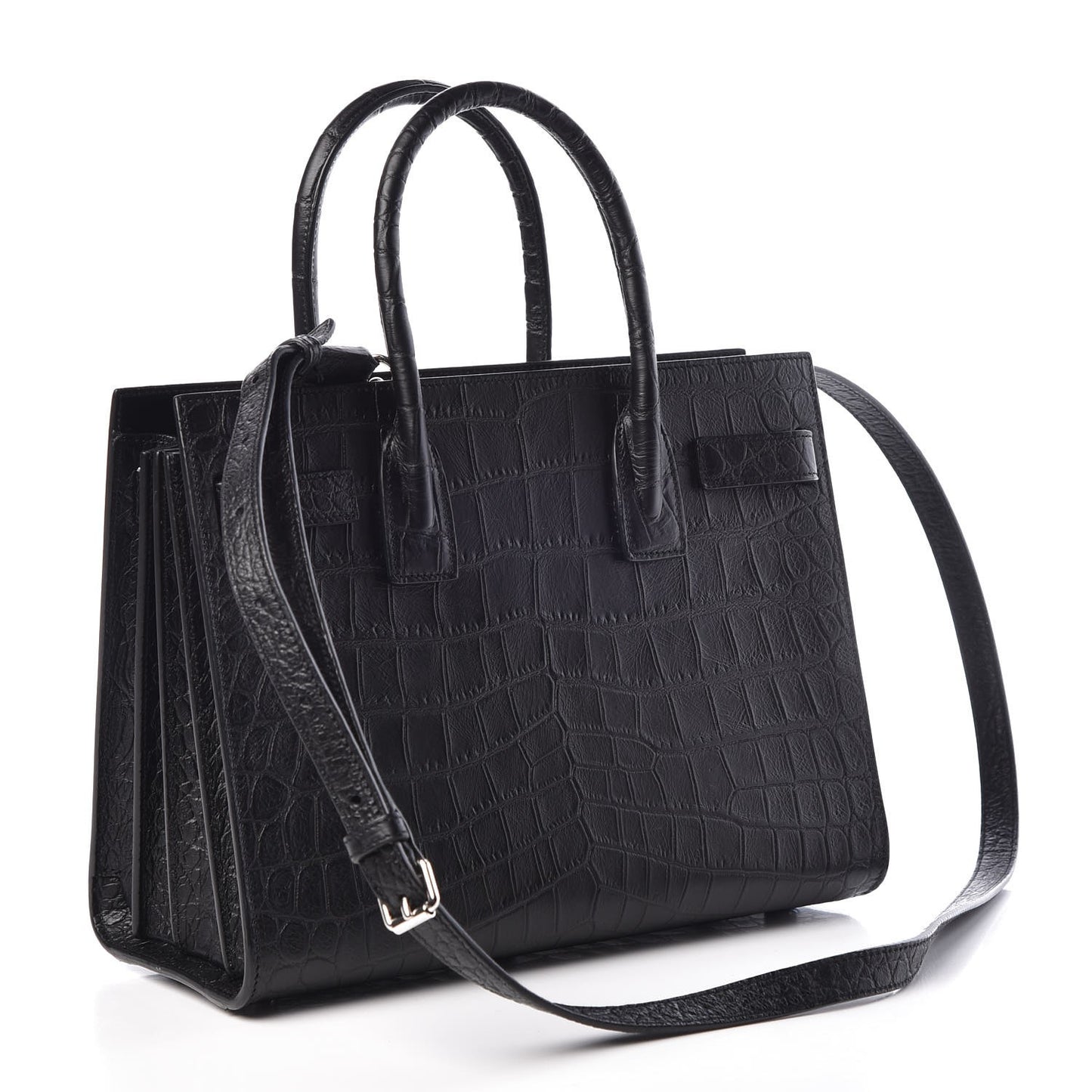 Calfskin Crocodile Embossed Baby Sac De Jour Black