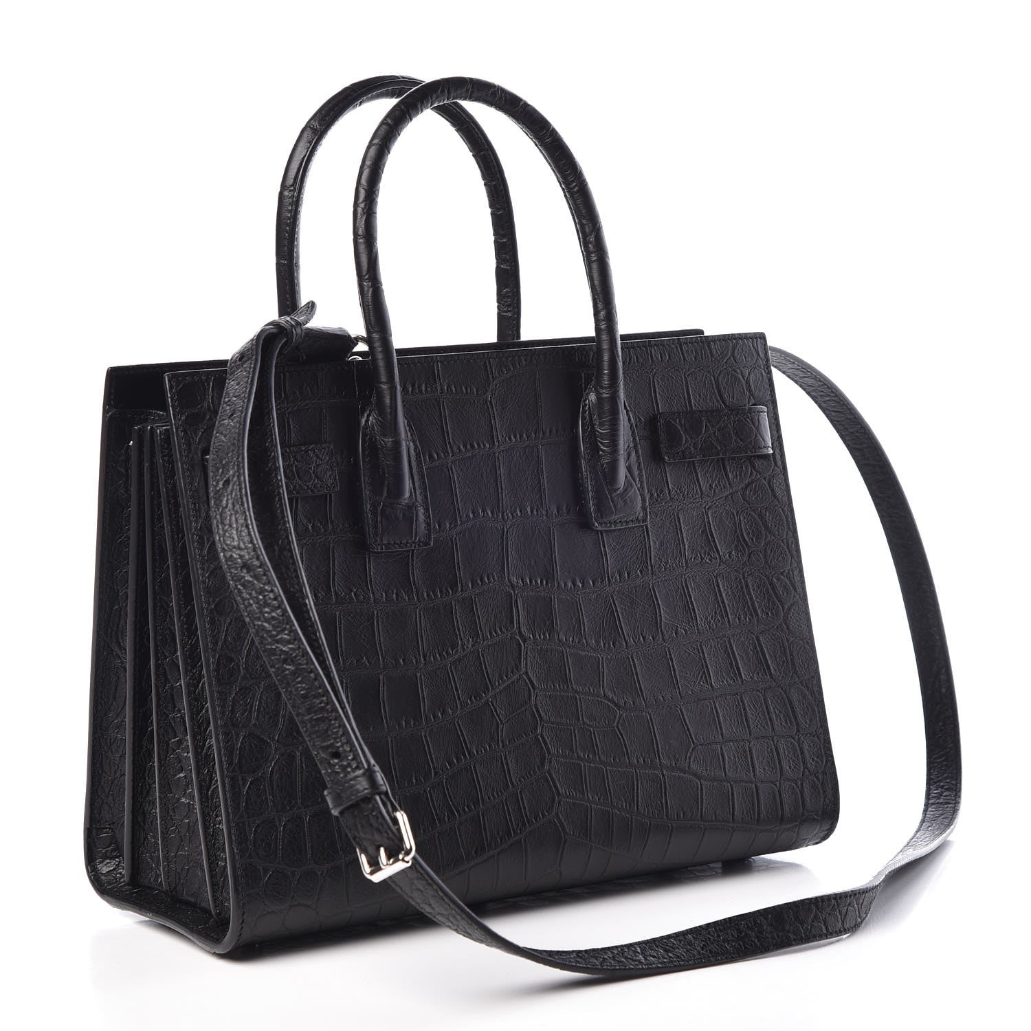 Saint Laurent Calfskin Crocodile Embossed Baby Sac De Jour Black 3 of 9