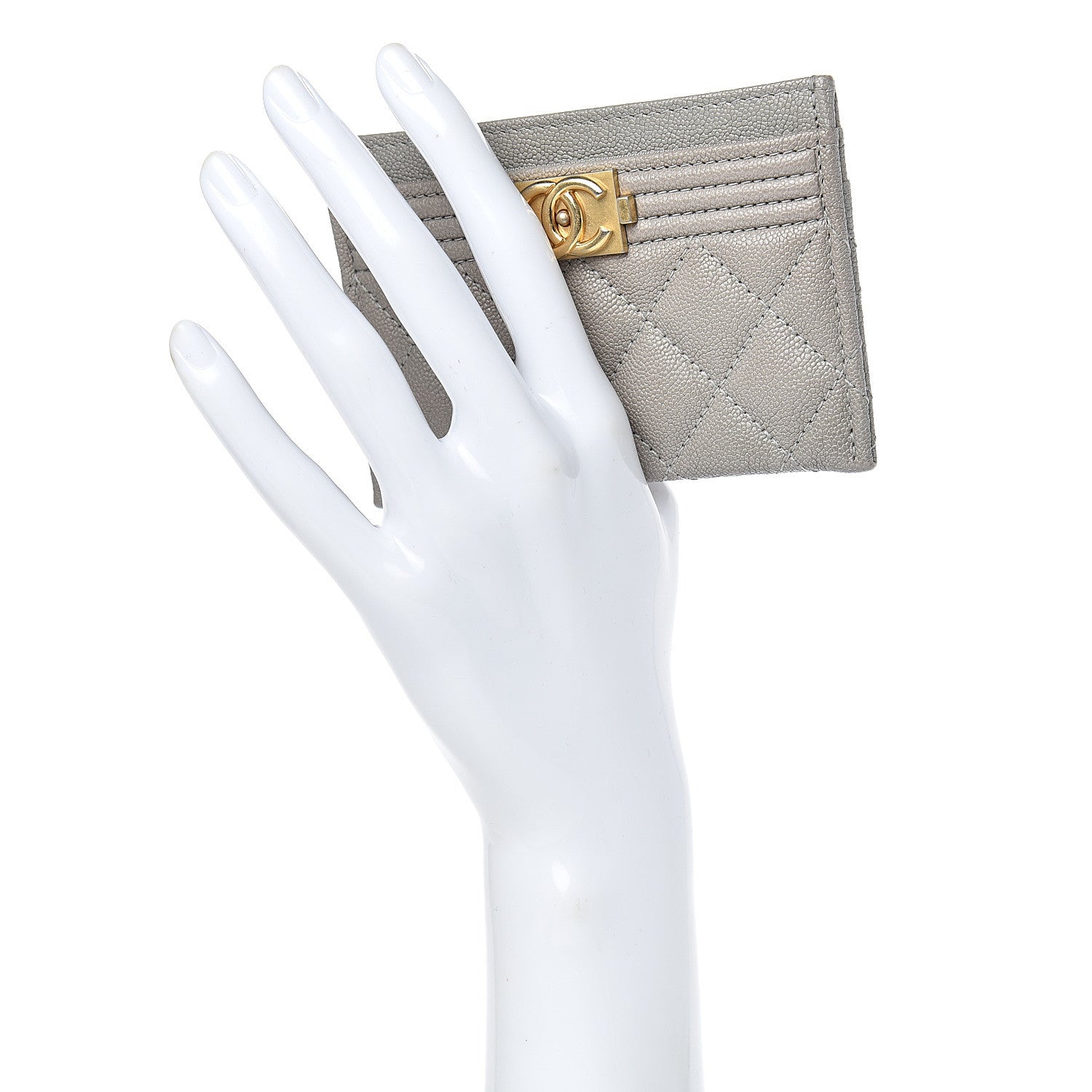 Chanel Caviar Quilted Boy Card Holder Grey 2 of 9
