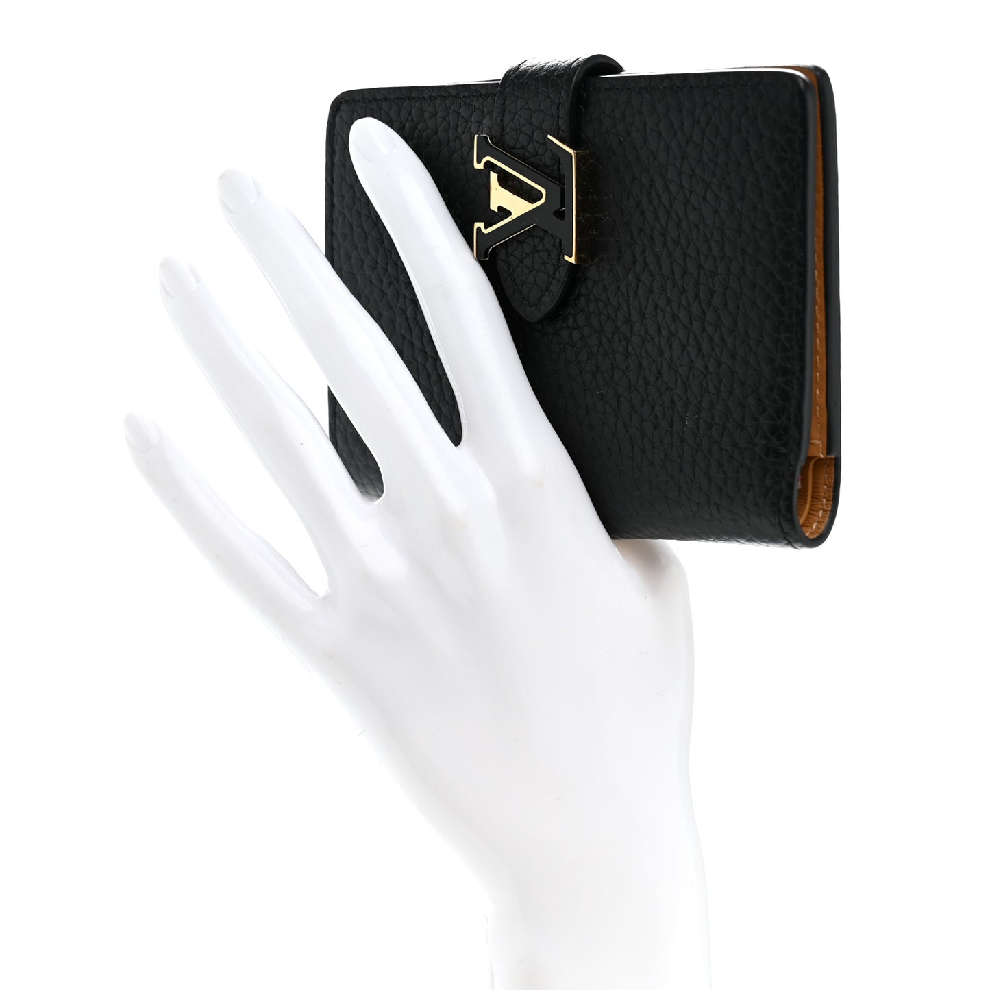 Taurillon Capucines Vertical Compact Wallet Black