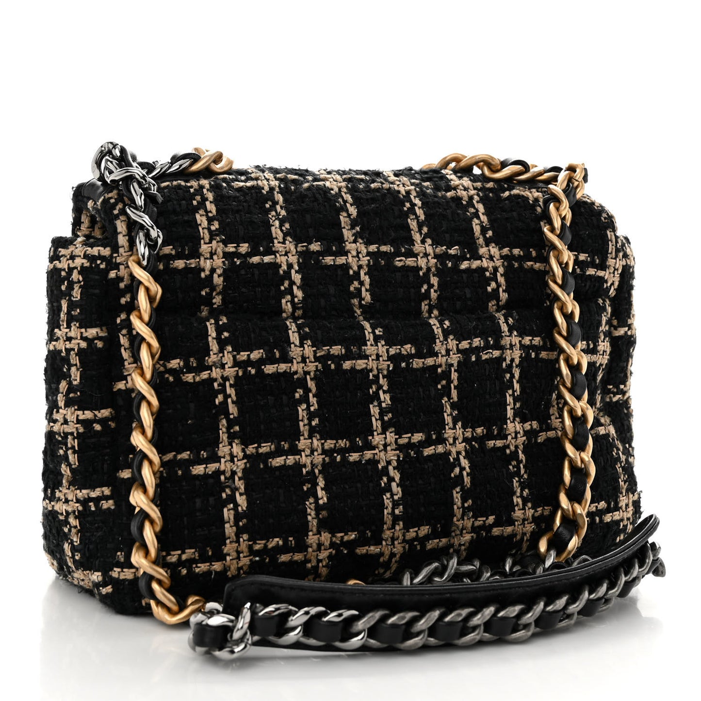 Tweed Quilted Medium Chanel 19 Flap Black Beige